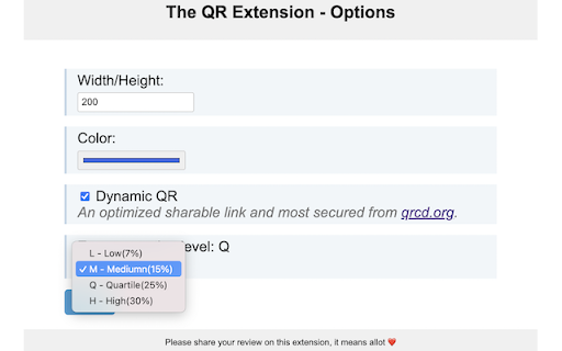 The QR Extension screenshot