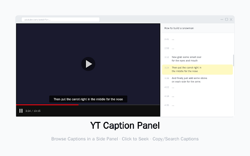 YT Caption Panel screenshot