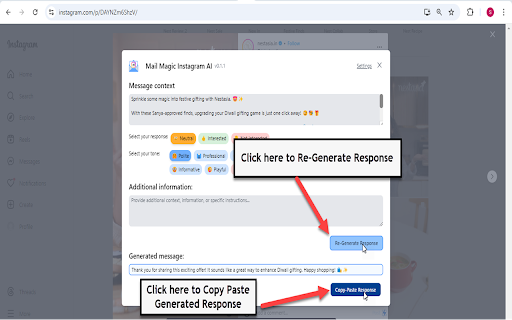 ChatGPT AI for Instagram™ comments and messages screenshot