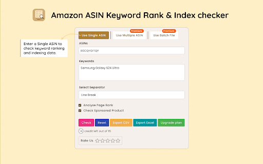 Amazon ASIN Keyword Rank & Index Checker screenshot