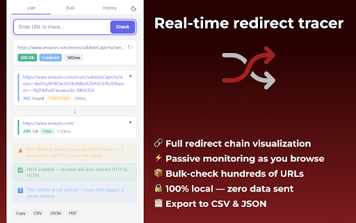 RedirectCheck — URL & Website Redirect Checker 301 Chain Trace Status Code screenshot