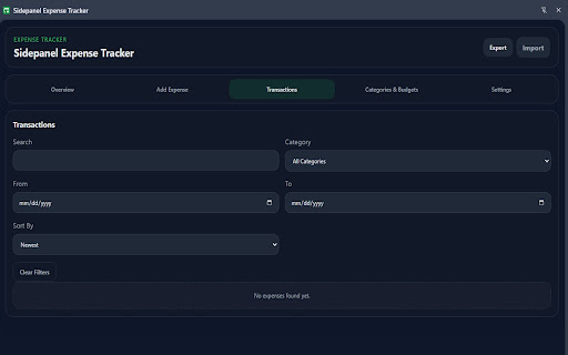 Sidepanel Expense Tracker screenshot