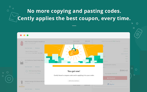 Cently: Automatic Coupons + Cashback for Free screenshot