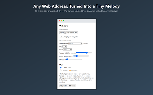 WebSong: a melody from any website screenshot