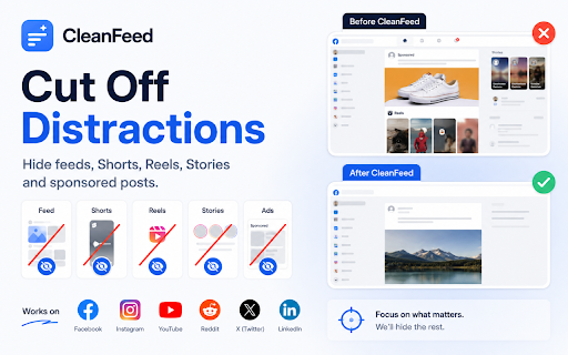 CleanFeed — Hide Social Media Feeds screenshot