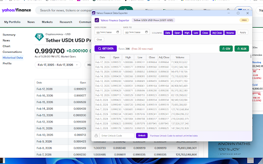 Yahoo Finance data to CSV/Excel Exporter screenshot
