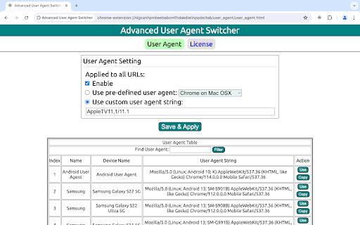Advanced User Agent Switcher screenshot
