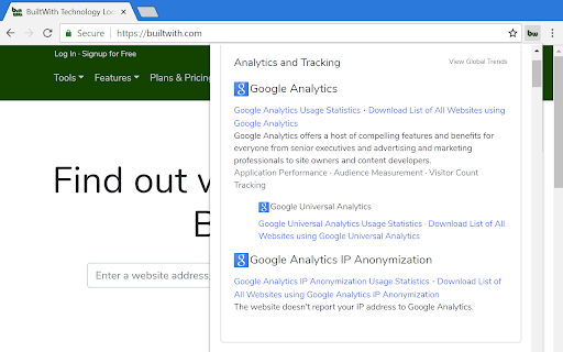 BuiltWith Technology Profiler screenshot