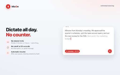 MicOn · Voice typing on every website screenshot