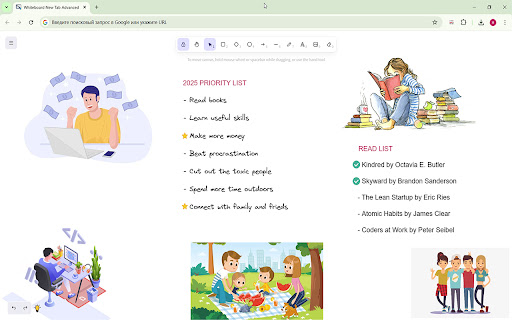 FocusBoard — New Tab Whiteboard screenshot