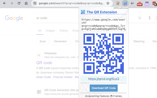The QR Extension screenshot