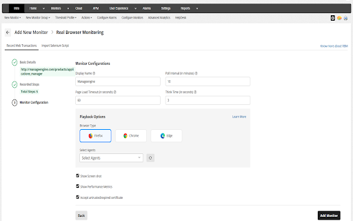 Applications Manager Web Transaction Recorder screenshot