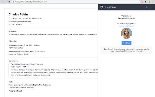 Zoho Recruit's Resume Extractor screenshot