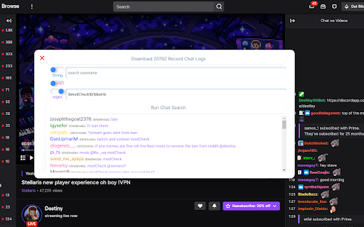 Twitch VOD Chat Search screenshot