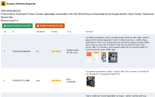 Amazon reviews downloader screenshot
