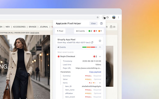AppLovin Pixel Helper screenshot