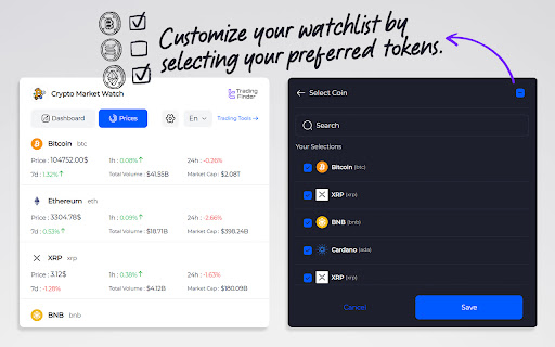 Crypto Currencies Price & Market Cap Ranking Monitor screenshot
