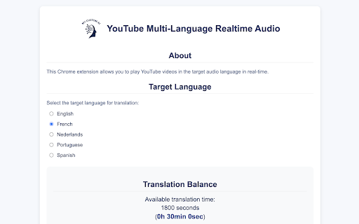 YouTube Multi-Language Realtime Audio screenshot