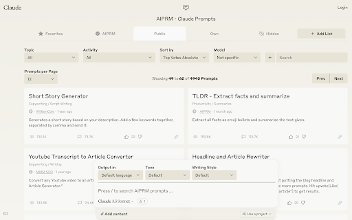 AIPRM for Claude screenshot