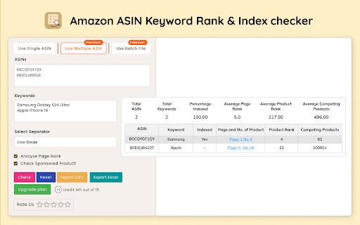 Amazon ASIN Keyword Rank & Index Checker screenshot