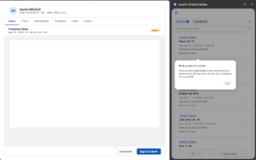 Zoom Clinical Notes screenshot