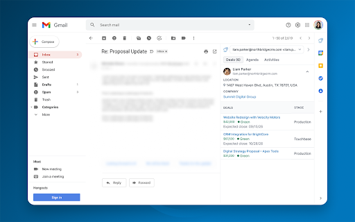 Pipeline CRM Gmail screenshot