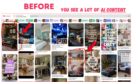 Pinterest AI Content Filter screenshot