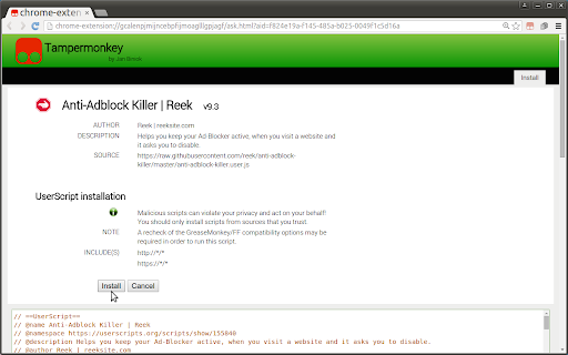 Tampermonkey BETA screenshot