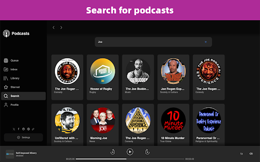 Podcasts - A player, downloader, transcriber screenshot