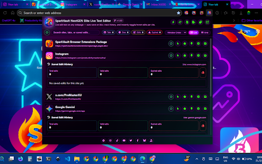 SparkVault NextGEN Elite Live Text Editor screenshot