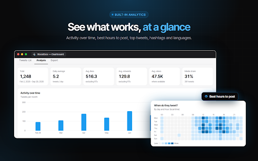 Roostbox - Twitter/X Exporter: Tweets, Followers, Bookmarks & Archive screenshot