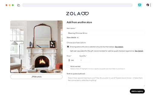 Add to Zola Button screenshot