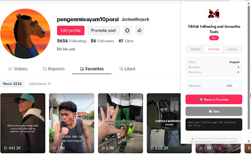 TikTok Remove Following & Favorites Tools 2026 screenshot
