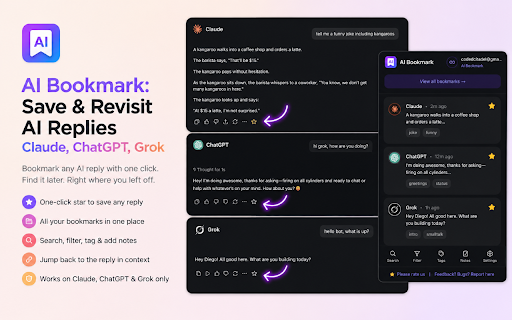 AI Bookmark: Save & Revisit AI Replies - Claude, ChatGPT, Grok screenshot