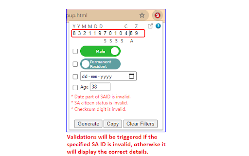 SA ID Generator - Apply Filters, Get Details screenshot