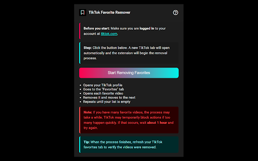 TikTok All Favorite Videos Remover screenshot
