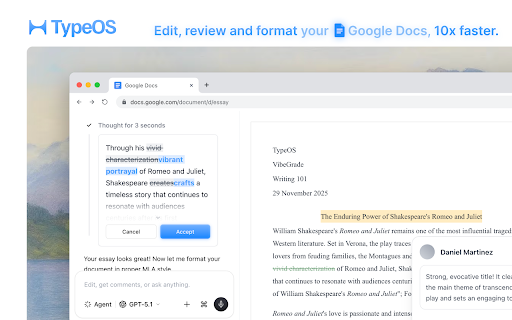 TypeOS: AI Humanizer, Research Assistant & Essay Writer for Google Docs screenshot