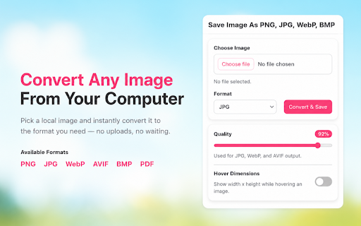 Save Image as PNG, JPG, WebP, BMP, AVIF, PDF screenshot