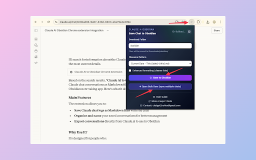 Claude to Obsidian & Markdown Export screenshot