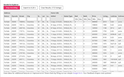 Goodzillo Explorer - Zillow data export to Excel screenshot