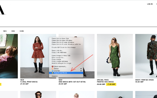 Search Shein by image screenshot
