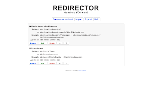 Redirector screenshot