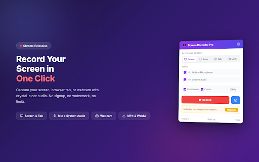 Screen Recorder Pro: Record Meet, Tab & Webcam screenshot