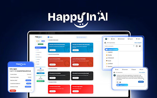 LinkedIn AI Comments & Connection Notes Generator - HappyInAI screenshot
