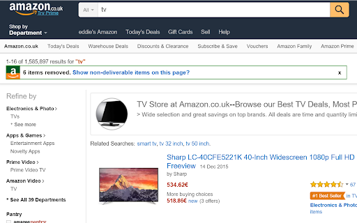 Amazon Global Shipping Filter screenshot