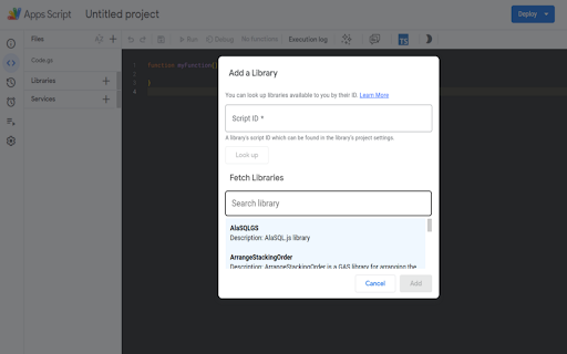 Apps Script Libraries screenshot