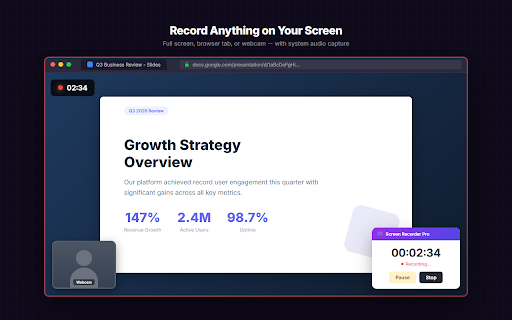 Screen Recorder Pro: Record Meet, Tab & Webcam screenshot