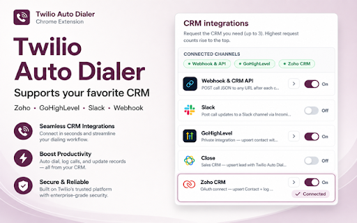 Twilio Auto Dialer & Softphone – CRM, Click-to-Call, SMS & Call History screenshot