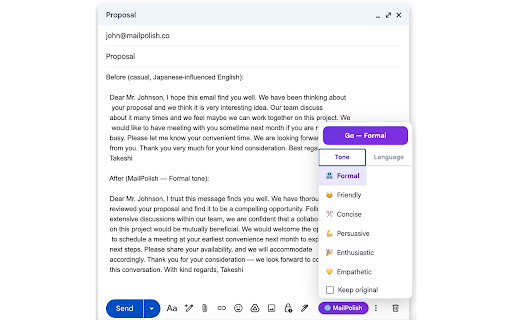 MailPolish — AI Email Polishing & Cultural Intelligence screenshot