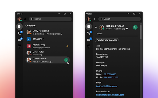Webex Calling for Chrome screenshot